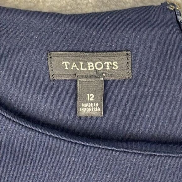 Talbots Navy Blue White Trim Career Office Dress Mod Retro 3/4 Sleeve Sz 12 - Picture 6 of 10